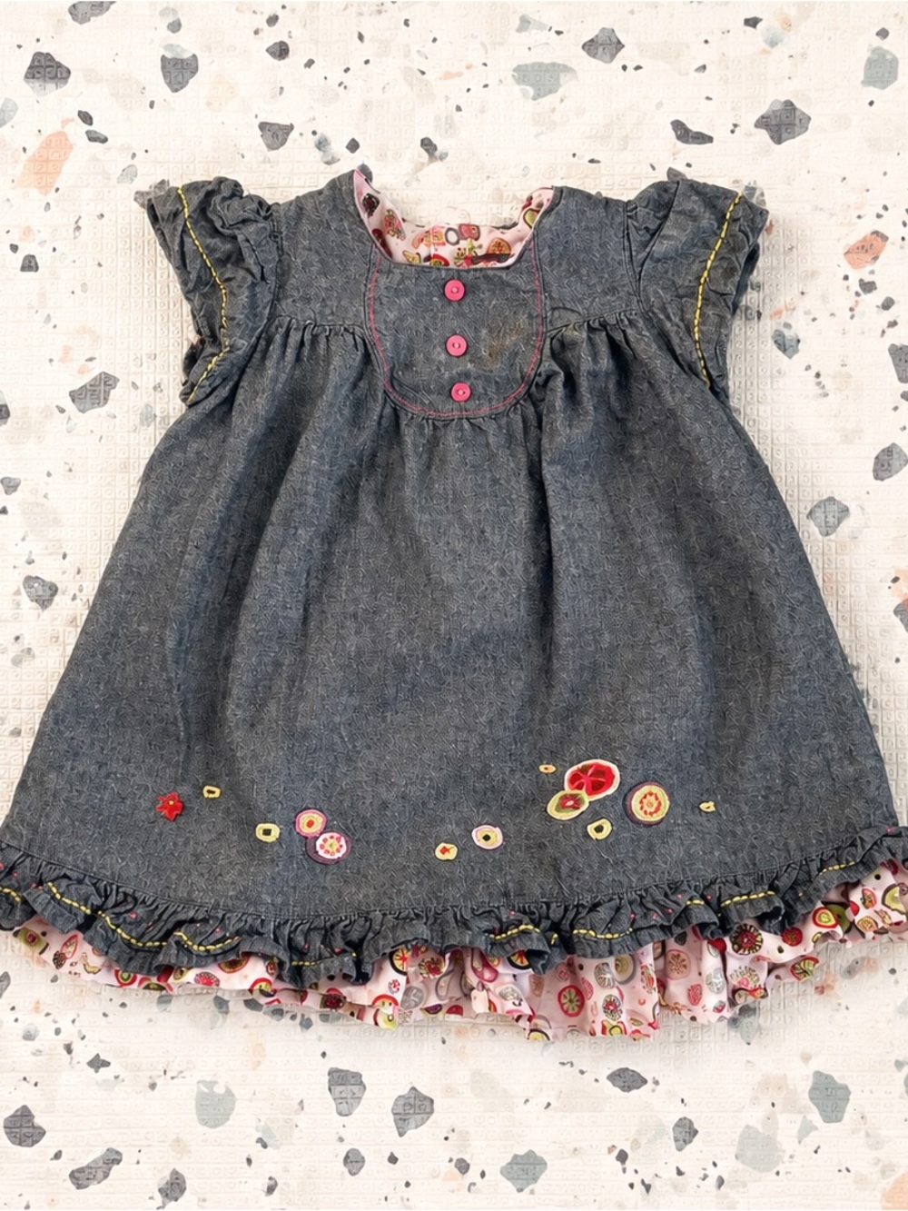 Catimini French Boutique Floral Pink & Denim Girls Toddler Dress - 18 Months